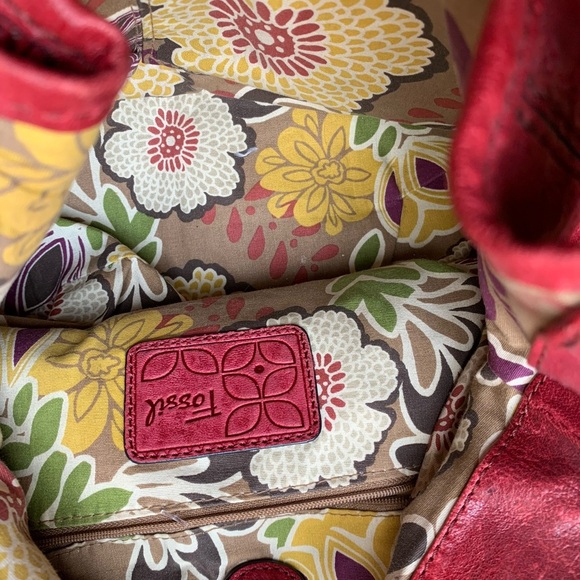 Fossil Red Handbag Purse Women Accessories Medium Leather Shoulder Bag - Picture 4 of 4